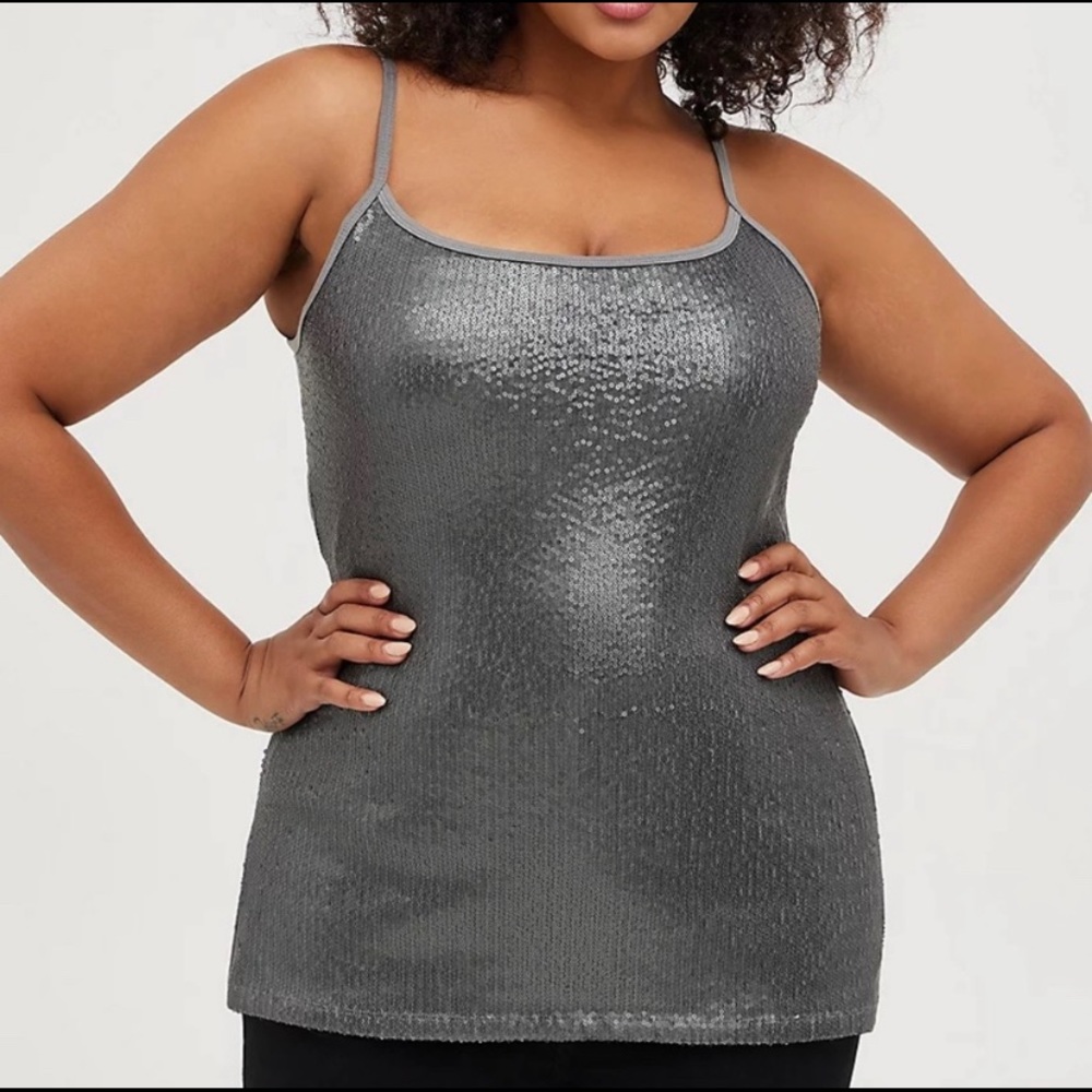 NEW Torrid Tank Top 4X 5X Gray Silver Sequin Front Foxy Plus Size